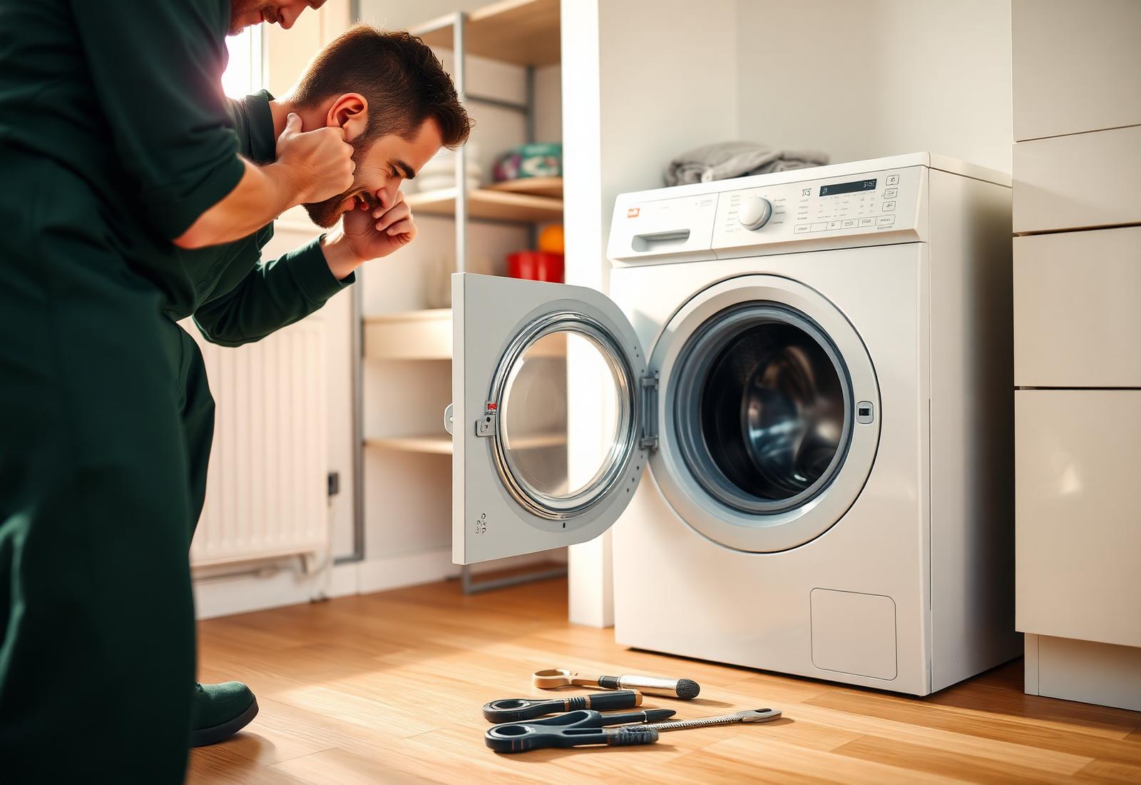 Techniker vom Grün Reparaturdienst repariert Miele Backofen in Berlin